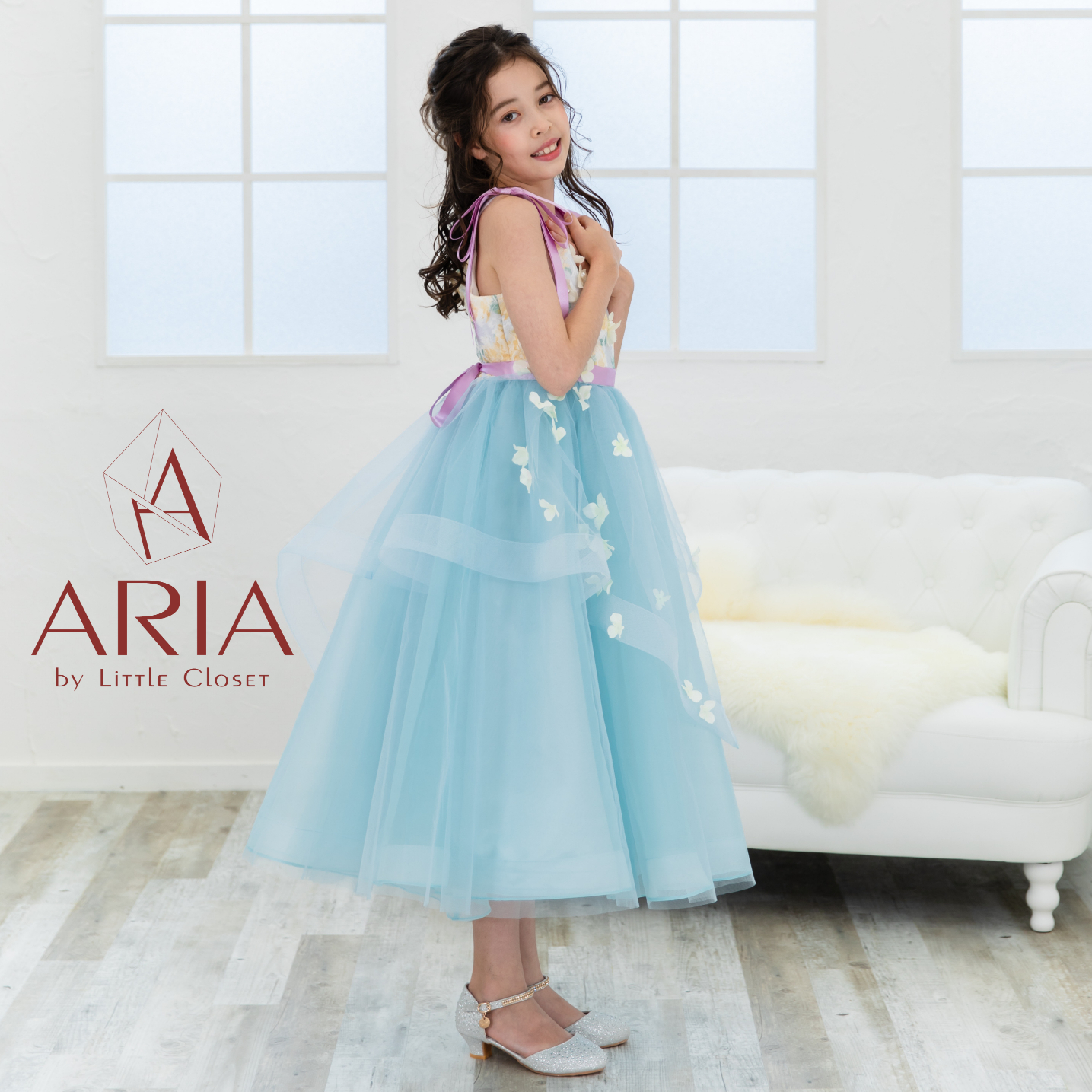 リボンたくさん♡お洒落なオーダードレス140 レンタルドレス│AR-002-BU 140cm｜子供ドレス＆タキシード